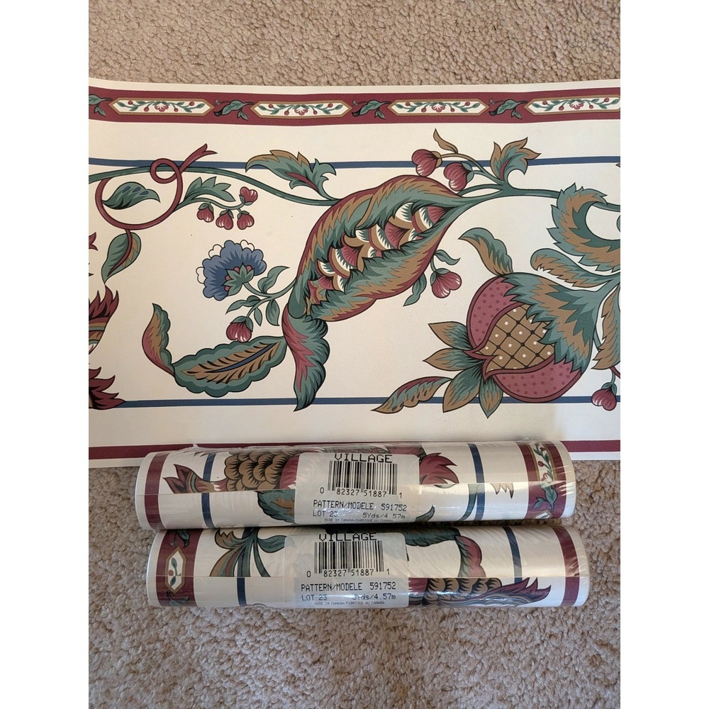 Vintage Village Wallpaper Border Jacobean Floral Pomegranate 3 Rolls Lot 23